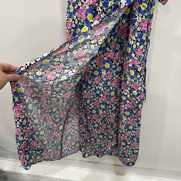 J. Crew Fabrizia Midi Wrap Dress in Soft Rayon Pink Blue Flowers Floral X-Small - Picture 7 of 11